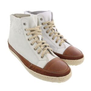 Daniela Fargion Tan White Leather Espadrille High Top Sneakers-